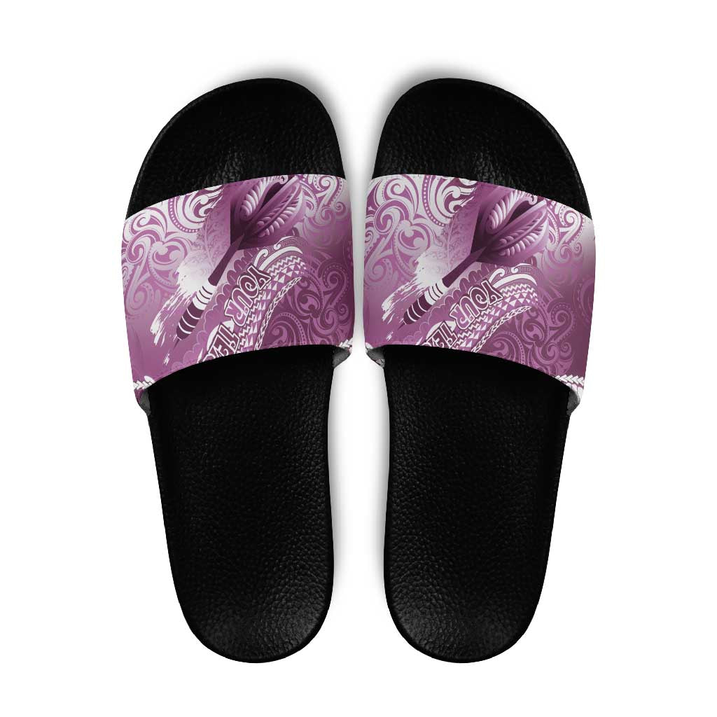 Personalised New Zealand Aotearoa Darts Masters Slide Sandals Maori Art Tattoo with Tribal Dart Symbol Pink LT03 Pink - Polynesian Pride