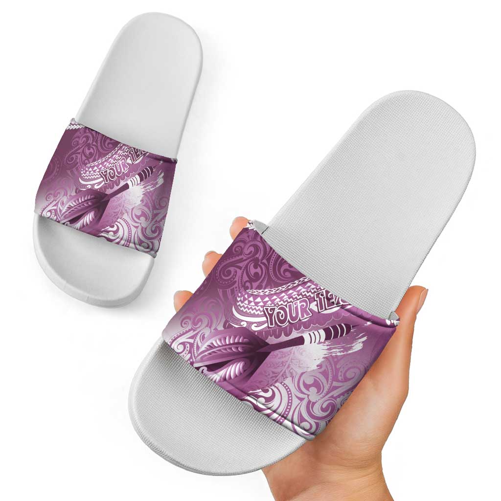 Personalised New Zealand Aotearoa Darts Masters Slide Sandals Maori Art Tattoo with Tribal Dart Symbol Pink LT03 - Polynesian Pride