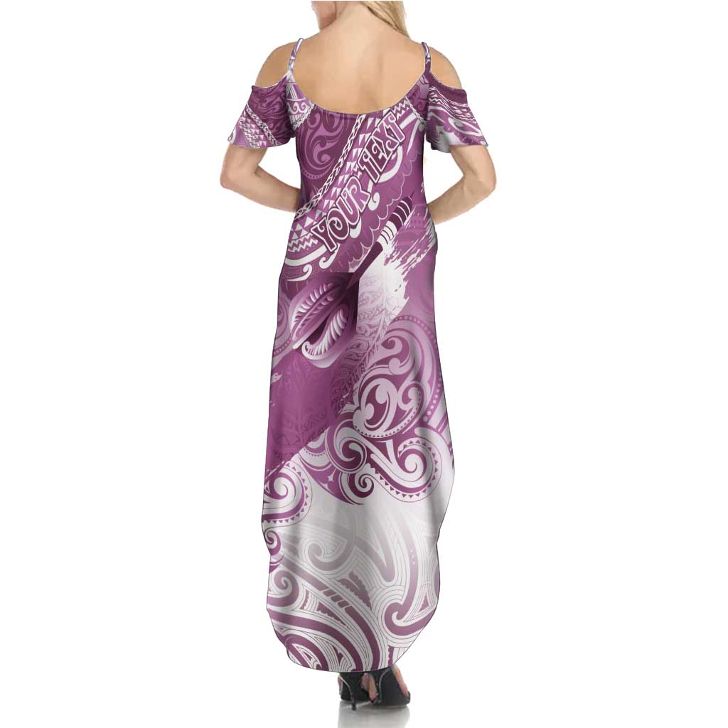 Personalised New Zealand Aotearoa Darts Masters Summer Maxi Dress Maori Art Tattoo with Tribal Dart Symbol Pink LT03 - Polynesian Pride