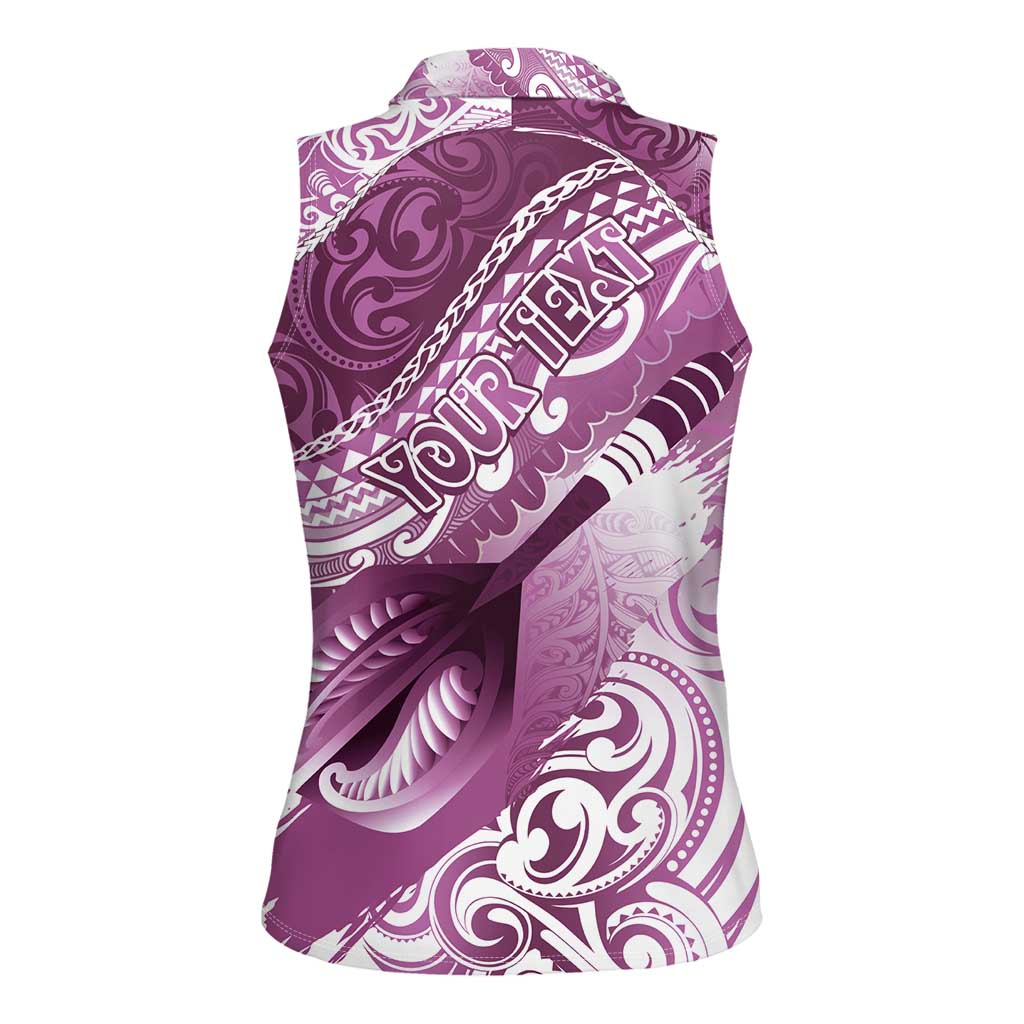 Personalised New Zealand Aotearoa Darts Masters Women Sleeveless Polo Shirt Maori Art Tattoo with Tribal Dart Symbol Pink LT03 - Polynesian Pride