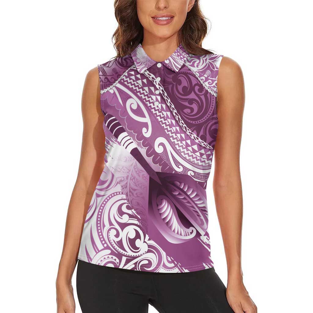 Personalised New Zealand Aotearoa Darts Masters Women Sleeveless Polo Shirt Maori Art Tattoo with Tribal Dart Symbol Pink LT03 - Polynesian Pride