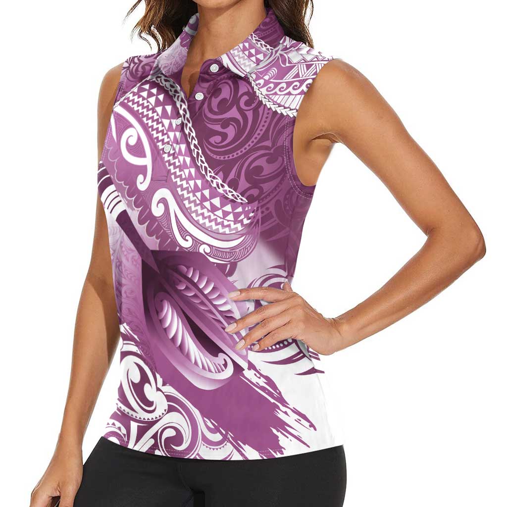 Personalised New Zealand Aotearoa Darts Masters Women Sleeveless Polo Shirt Maori Art Tattoo with Tribal Dart Symbol Pink LT03 - Polynesian Pride