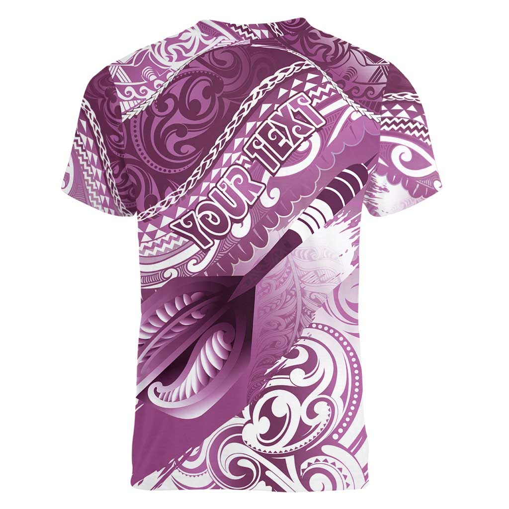 Personalised New Zealand Aotearoa Darts Masters Women V-Neck T-Shirt Maori Art Tattoo with Tribal Dart Symbol Pink LT03 - Polynesian Pride