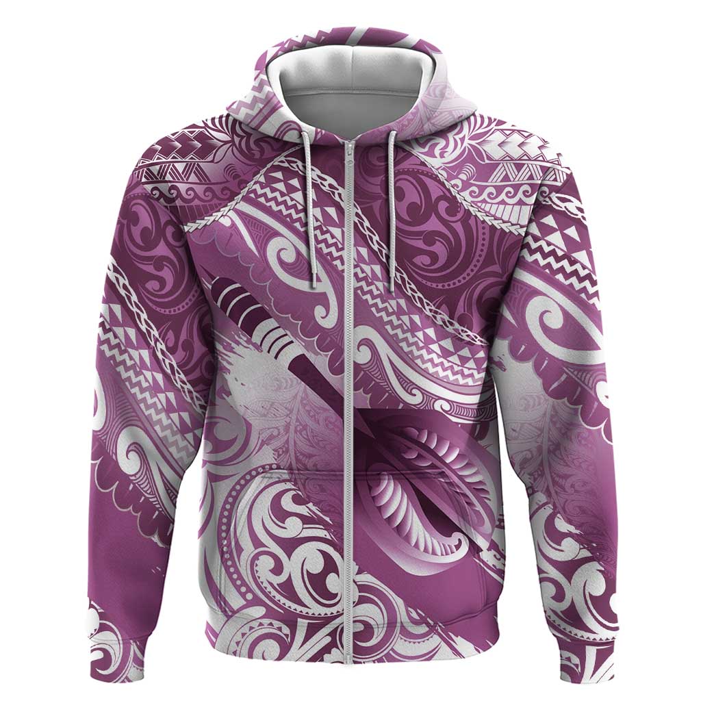 Personalised New Zealand Aotearoa Darts Masters Zip Hoodie Maori Art Tattoo with Tribal Dart Symbol Pink LT03 Zip Hoodie Pink - Polynesian Pride