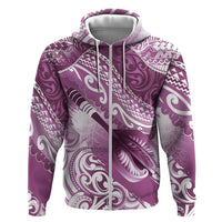 Personalised New Zealand Aotearoa Darts Masters Zip Hoodie Maori Art Tattoo with Tribal Dart Symbol Pink LT03 Zip Hoodie Pink - Polynesian Pride
