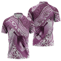 Personalised New Zealand Aotearoa Darts Masters Zipper Polo Shirt Maori Art Tattoo with Tribal Dart Symbol Pink LT03 - Polynesian Pride