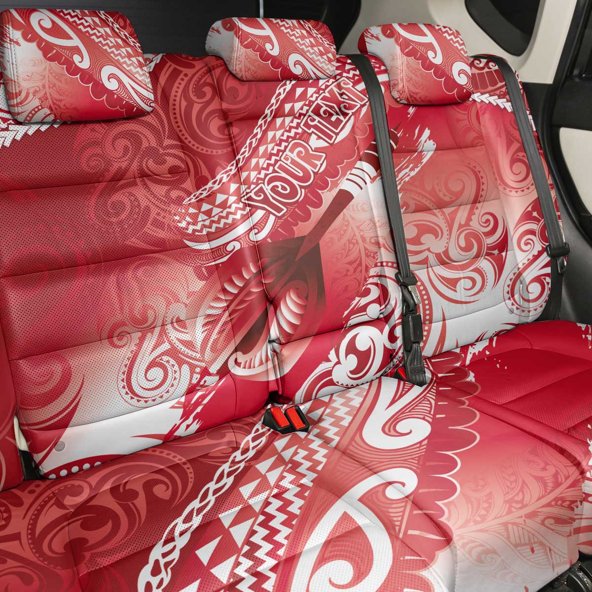 Personalised New Zealand Aotearoa Darts Masters Back Car Seat Cover Maori Art Tattoo with Tribal Dart Symbol Red LT03 - Polynesian Pride