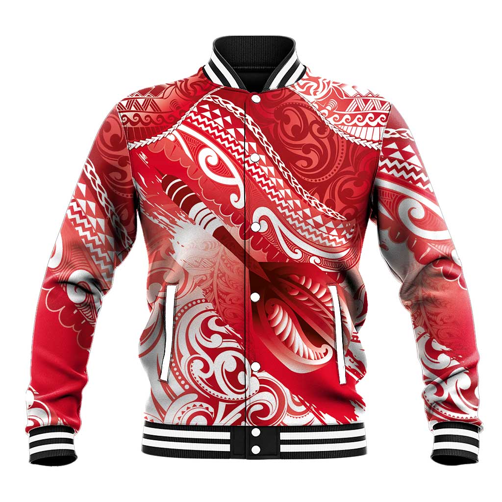Personalised New Zealand Aotearoa Darts Masters Baseball Jacket Maori Art Tattoo with Tribal Dart Symbol Red - Polynesian Pride