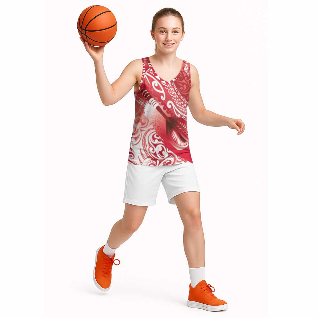 Personalised New Zealand Aotearoa Darts Masters Basketball Jersey Maori Art Tattoo with Tribal Dart Symbol Red LT03 - Polynesian Pride