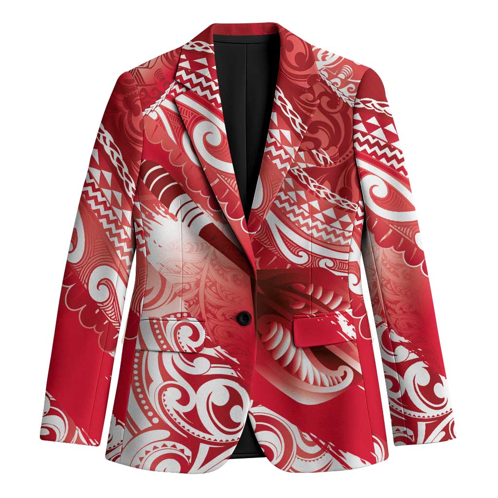 Personalised New Zealand Aotearoa Darts Masters Blazer Maori Art Tattoo with Tribal Dart Symbol Red - Polynesian Pride