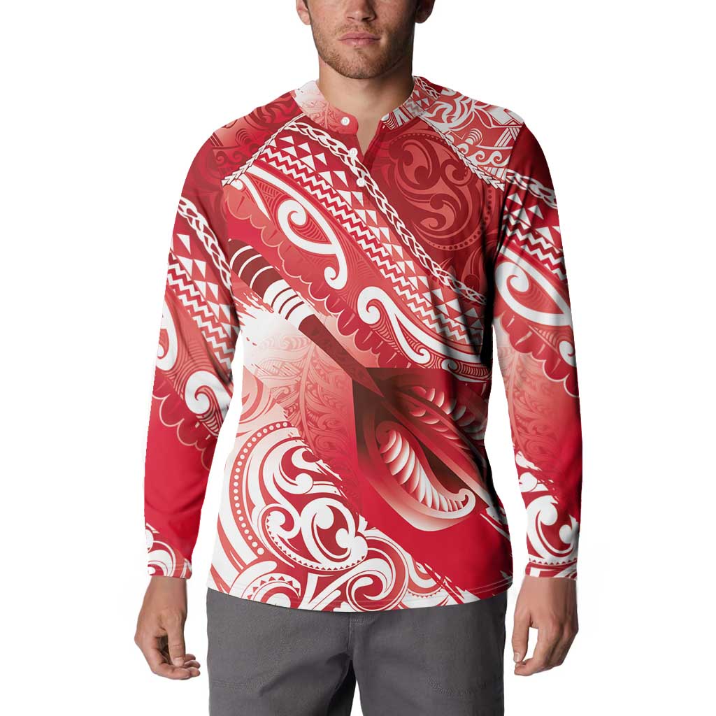 Personalised New Zealand Aotearoa Darts Masters Button Sweatshirt Maori Art Tattoo with Tribal Dart Symbol Red - Polynesian Pride