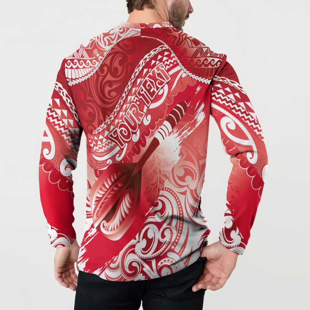 Personalised New Zealand Aotearoa Darts Masters Button Sweatshirt Maori Art Tattoo with Tribal Dart Symbol Red - Polynesian Pride