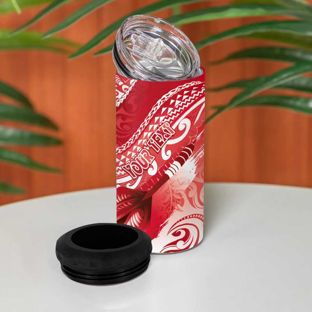 Personalised New Zealand Aotearoa Darts Masters 4 in 1 Can Cooler Tumbler Maori Art Tattoo with Tribal Dart Symbol Red LT03 - Polynesian Pride