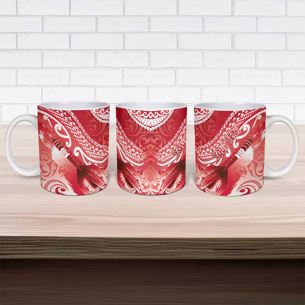 Personalised New Zealand Aotearoa Darts Masters Ceramic Mug Maori Art Tattoo with Tribal Dart Symbol Red - Polynesian Pride