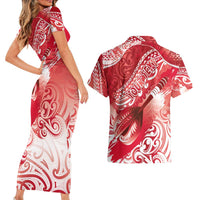 Personalised New Zealand Aotearoa Darts Masters Couples Matching Short Sleeve Bodycon Dress and Hawaiian Shirt Maori Art Tattoo with Tribal Dart Symbol Red LT03 - Polynesian Pride