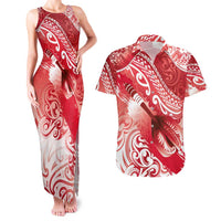 Personalised New Zealand Aotearoa Darts Masters Couples Matching Tank Maxi Dress and Hawaiian Shirt Maori Art Tattoo with Tribal Dart Symbol Red LT03 Red - Polynesian Pride