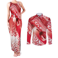 Personalised New Zealand Aotearoa Darts Masters Couples Matching Tank Maxi Dress and Long Sleeve Button Shirt Maori Art Tattoo with Tribal Dart Symbol Red LT03 Red - Polynesian Pride