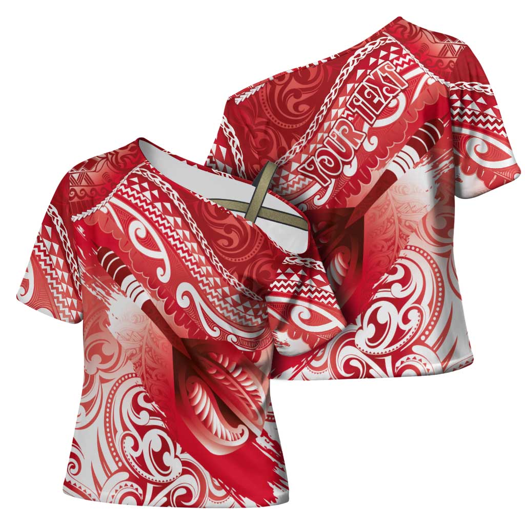 Personalised New Zealand Aotearoa Darts Masters Cross Shoulder Shirt Maori Art Tattoo with Tribal Dart Symbol Red LT03 - Polynesian Pride