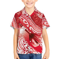 Personalised New Zealand Aotearoa Darts Masters Family Matching Long Sleeve Bodycon Dress and Hawaiian Shirt Maori Art Tattoo with Tribal Dart Symbol Red LT03 Son's Shirt Red - Polynesian Pride