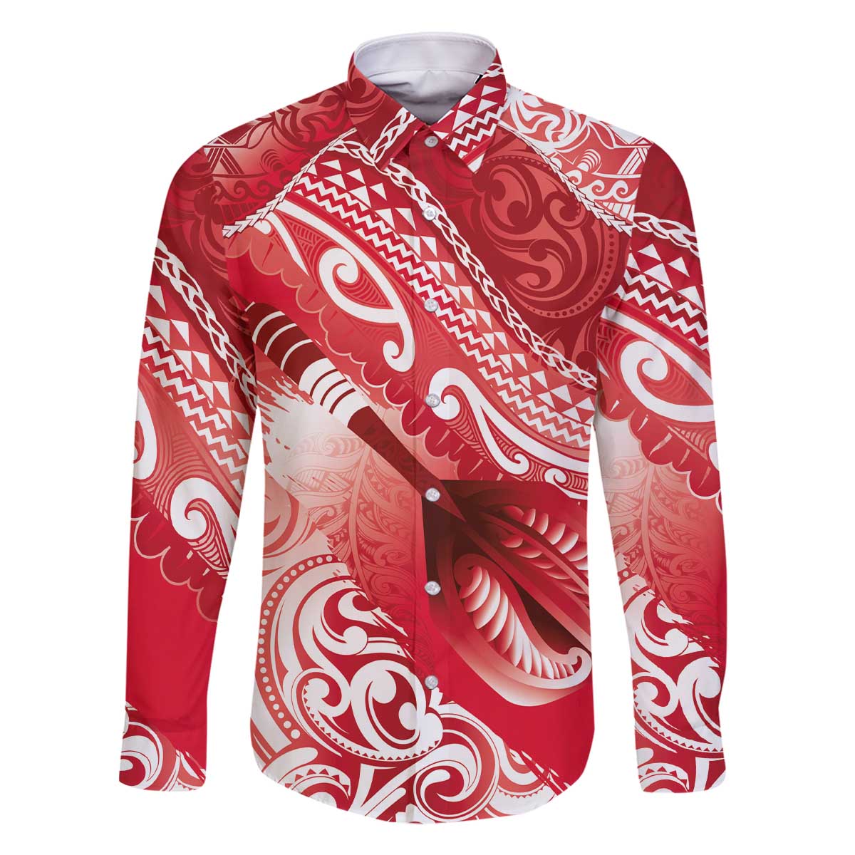 Personalised New Zealand Aotearoa Darts Masters Family Matching Off The Shoulder Long Sleeve Dress and Hawaiian Shirt Maori Art Tattoo with Tribal Dart Symbol Red LT03 Dad's Shirt - Long Sleeve Red - Polynesian Pride