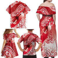 Personalised New Zealand Aotearoa Darts Masters Family Matching Off Shoulder Maxi Dress and Hawaiian Shirt Maori Art Tattoo with Tribal Dart Symbol Red LT03 - Polynesian Pride