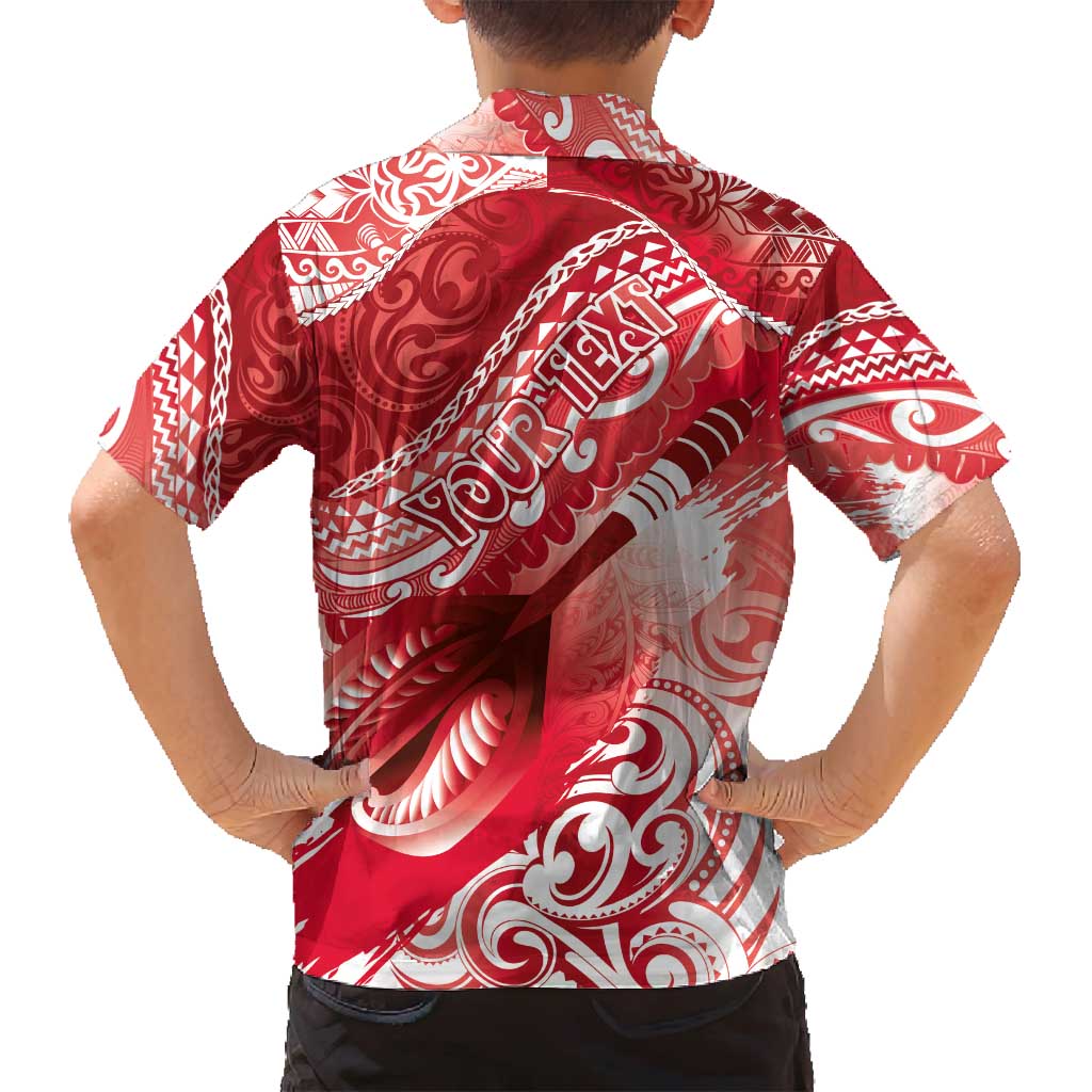 Personalised New Zealand Aotearoa Darts Masters Family Matching Off Shoulder Short Dress and Hawaiian Shirt Maori Art Tattoo with Tribal Dart Symbol Red LT03 - Polynesian Pride