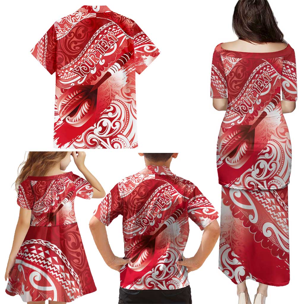 Personalised New Zealand Aotearoa Darts Masters Family Matching Puletasi and Hawaiian Shirt Maori Art Tattoo with Tribal Dart Symbol Red LT03 - Polynesian Pride