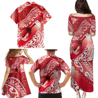 Personalised New Zealand Aotearoa Darts Masters Family Matching Puletasi and Hawaiian Shirt Maori Art Tattoo with Tribal Dart Symbol Red LT03 - Polynesian Pride