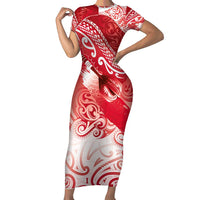 Personalised New Zealand Aotearoa Darts Masters Family Matching Short Sleeve Bodycon Dress and Hawaiian Shirt Maori Art Tattoo with Tribal Dart Symbol Red LT03 Mom's Dress Red - Polynesian Pride