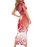 Personalised New Zealand Aotearoa Darts Masters Family Matching Short Sleeve Bodycon Dress and Hawaiian Shirt Maori Art Tattoo with Tribal Dart Symbol Red LT03 - Polynesian Pride