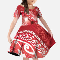 Personalised New Zealand Aotearoa Darts Masters Family Matching Summer Maxi Dress and Hawaiian Shirt Maori Art Tattoo with Tribal Dart Symbol Red LT03 Daughter's Dress Red - Polynesian Pride