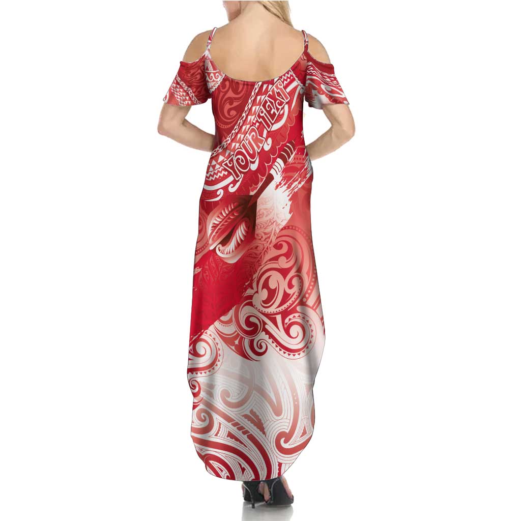 Personalised New Zealand Aotearoa Darts Masters Family Matching Summer Maxi Dress and Hawaiian Shirt Maori Art Tattoo with Tribal Dart Symbol Red LT03 - Polynesian Pride