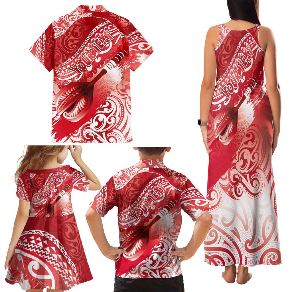 Personalised New Zealand Aotearoa Darts Masters Family Matching Tank Maxi Dress and Hawaiian Shirt Maori Art Tattoo with Tribal Dart Symbol Red LT03 - Polynesian Pride