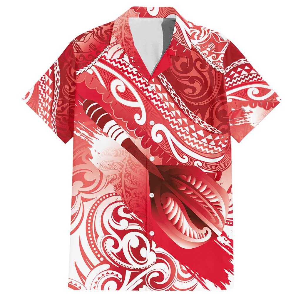 Personalised New Zealand Aotearoa Darts Masters Family Matching Tank Maxi Dress and Hawaiian Shirt Maori Art Tattoo with Tribal Dart Symbol Red LT03 Dad's Shirt - Short Sleeve Red - Polynesian Pride