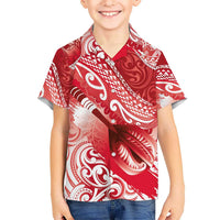 Personalised New Zealand Aotearoa Darts Masters Kid Hawaiian Shirt Maori Art Tattoo with Tribal Dart Symbol Red LT03 Kid Red - Polynesian Pride