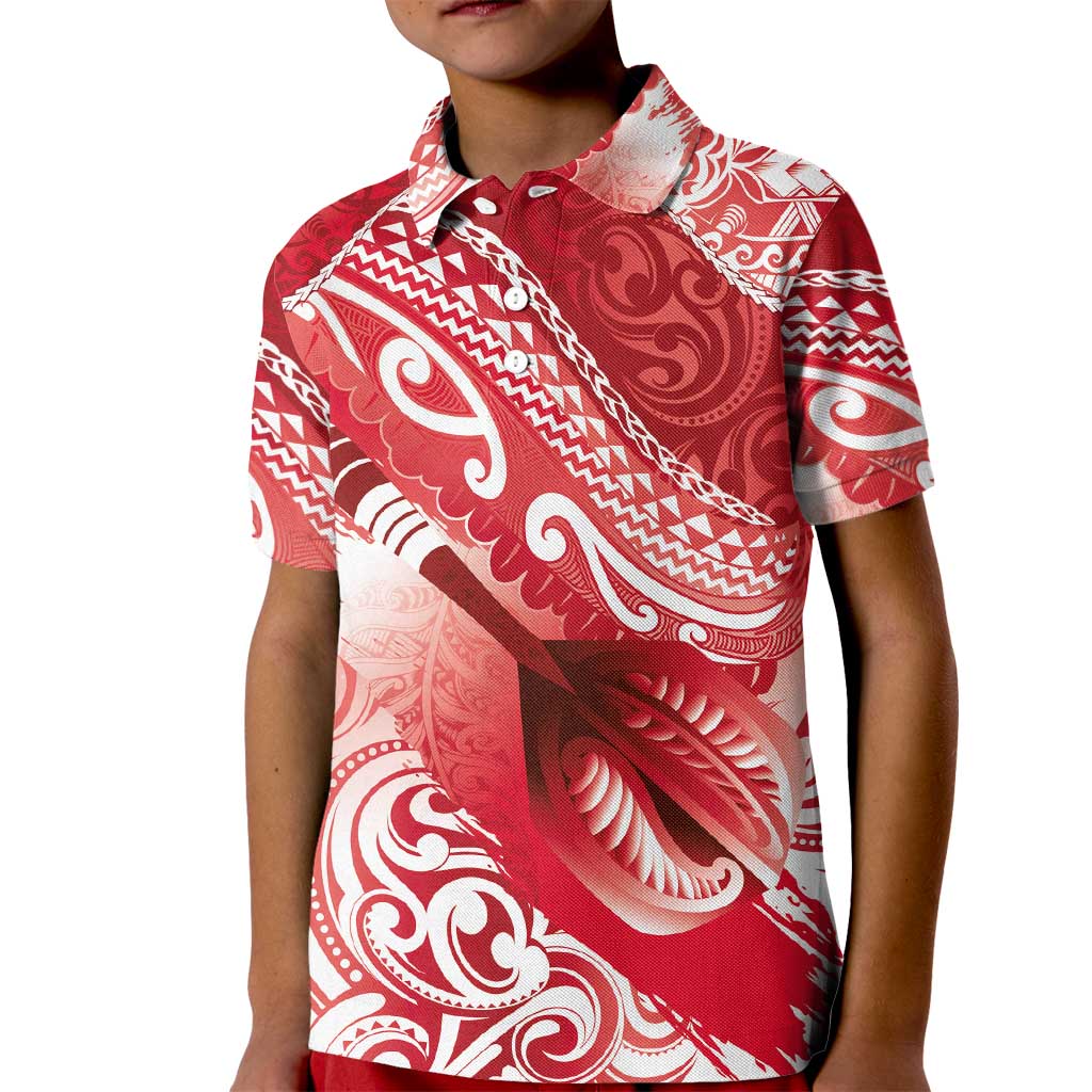 Personalised New Zealand Aotearoa Darts Masters Kid Polo Shirt Maori Art Tattoo with Tribal Dart Symbol Red - Polynesian Pride