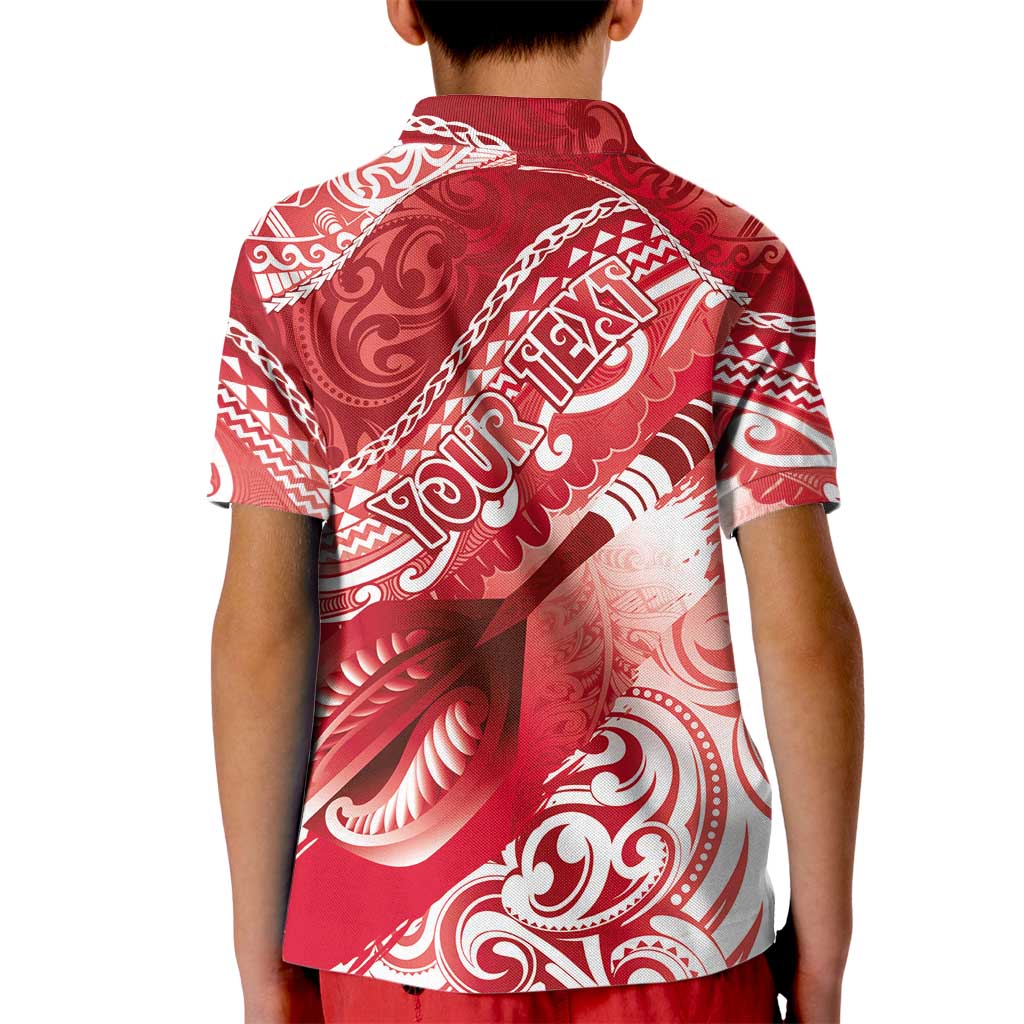 Personalised New Zealand Aotearoa Darts Masters Kid Polo Shirt Maori Art Tattoo with Tribal Dart Symbol Red LT03 - Polynesian Pride