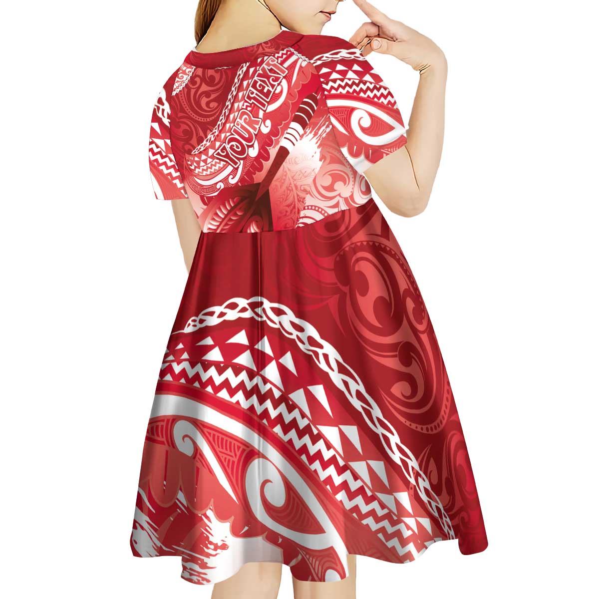 Personalised New Zealand Aotearoa Darts Masters Kid Short Sleeve Dress Maori Art Tattoo with Tribal Dart Symbol Red LT03 - Polynesian Pride