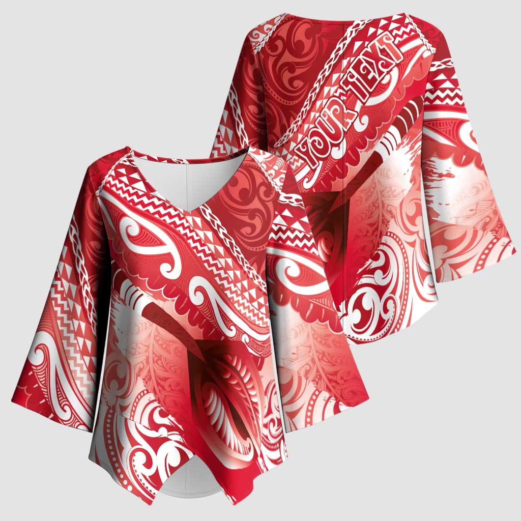 Personalised New Zealand Aotearoa Darts Masters Kimono Sleeve Blouse Maori Art Tattoo with Tribal Dart Symbol Red LT03 - Polynesian Pride