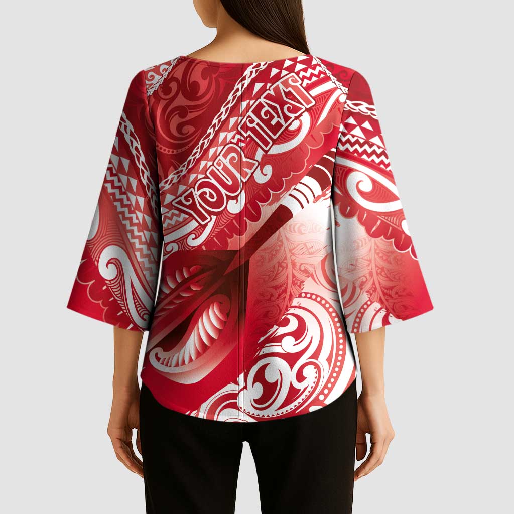 Personalised New Zealand Aotearoa Darts Masters Kimono Sleeve Blouse Maori Art Tattoo with Tribal Dart Symbol Red LT03 - Polynesian Pride