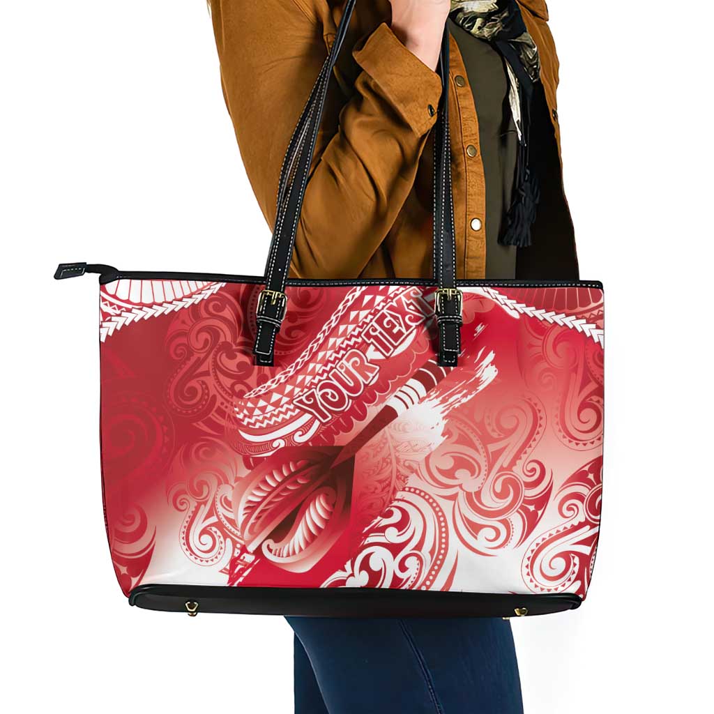 Personalised New Zealand Aotearoa Darts Masters Leather Tote Bag Maori Art Tattoo with Tribal Dart Symbol Red LT03 - Polynesian Pride