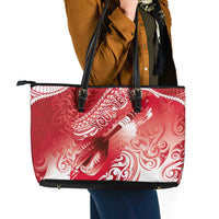 Personalised New Zealand Aotearoa Darts Masters Leather Tote Bag Maori Art Tattoo with Tribal Dart Symbol Red LT03 - Polynesian Pride
