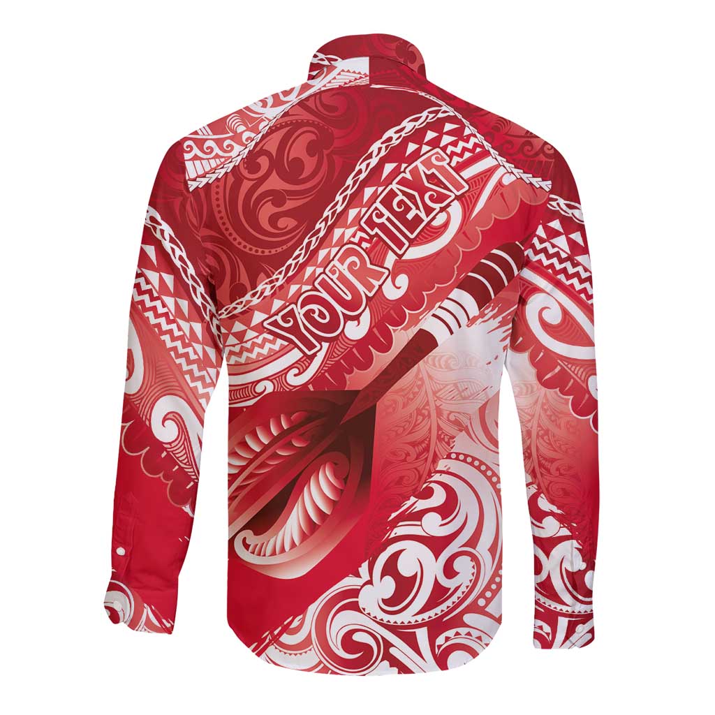 Personalised New Zealand Aotearoa Darts Masters Long Sleeve Button Shirt Maori Art Tattoo with Tribal Dart Symbol Red LT03 - Polynesian Pride