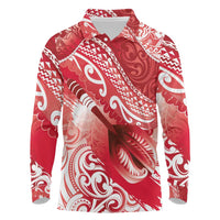 Personalised New Zealand Aotearoa Darts Masters Long Sleeve Polo Shirt Maori Art Tattoo with Tribal Dart Symbol Red LT03 Red - Polynesian Pride