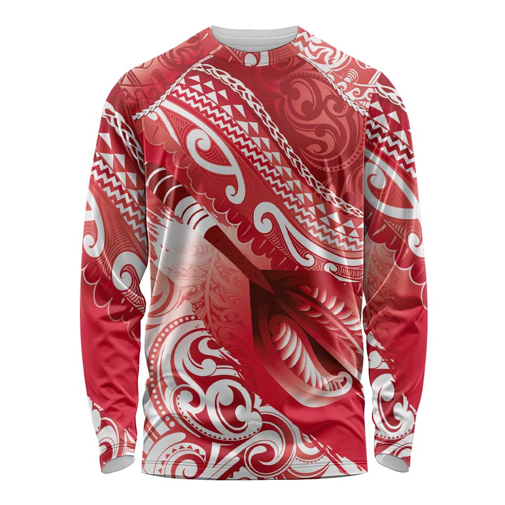 Personalised New Zealand Aotearoa Darts Masters Long Sleeve Shirt Maori Art Tattoo with Tribal Dart Symbol Red LT03 Unisex Red - Polynesian Pride