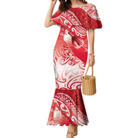 Personalised New Zealand Aotearoa Darts Masters Mermaid Dress Maori Art Tattoo with Tribal Dart Symbol Red LT03 Women Red - Polynesian Pride