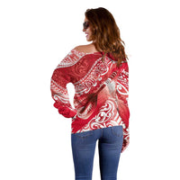 Personalised New Zealand Aotearoa Darts Masters Off Shoulder Sweater Maori Art Tattoo with Tribal Dart Symbol Red - Polynesian Pride