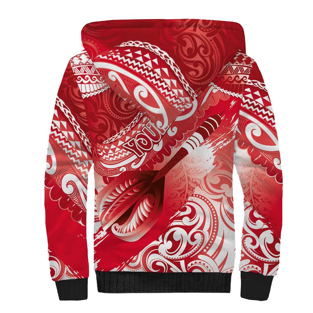 Personalised New Zealand Aotearoa Darts Masters Sherpa Hoodie Maori Art Tattoo with Tribal Dart Symbol Red LT03 - Polynesian Pride