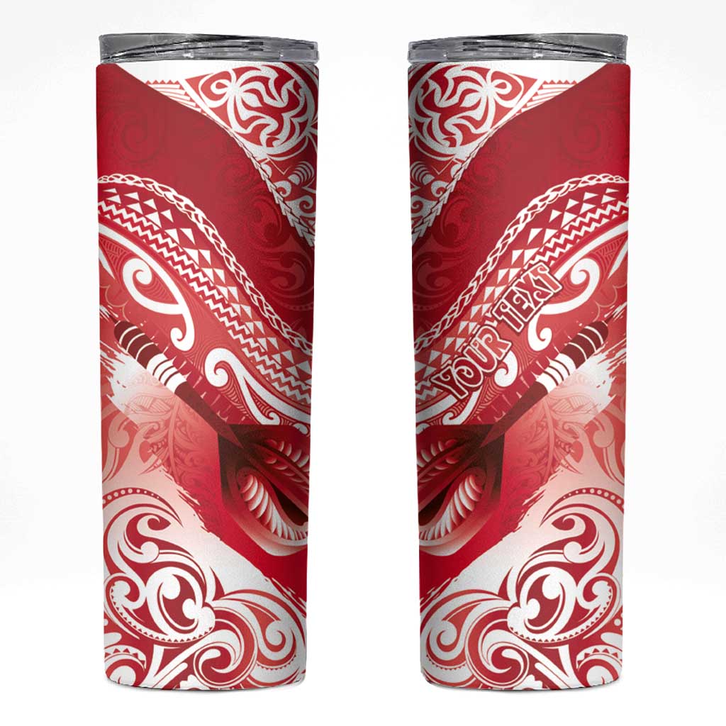 Personalised New Zealand Aotearoa Darts Masters Skinny Tumbler Maori Art Tattoo with Tribal Dart Symbol Red - Polynesian Pride