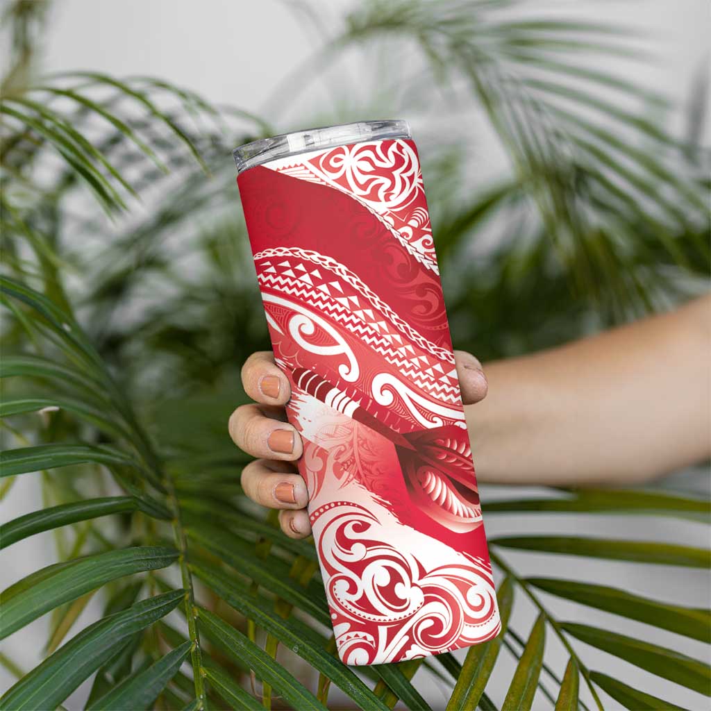 Personalised New Zealand Aotearoa Darts Masters Skinny Tumbler Maori Art Tattoo with Tribal Dart Symbol Red LT03 - Polynesian Pride